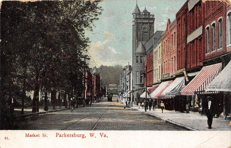 J34/ Parkersburg West Virginia Postcard c1910 Market Street Stores 214