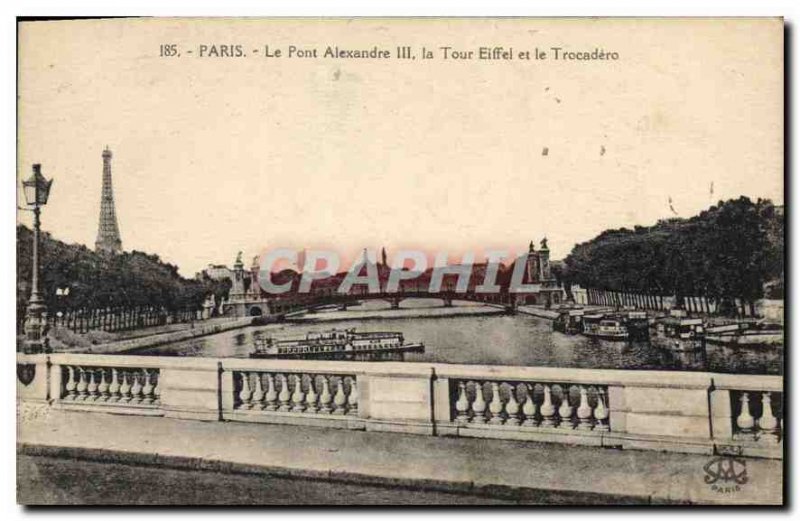 Postcard Old Paris Pont Alexandre III Eiffel Tower and the Trocadero