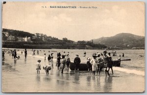 Vtg Spain San Sebastian Escenas de Playa Beach Scene Stamp 1910s View Postcard