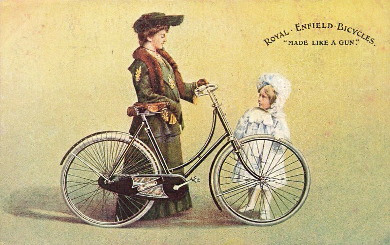 Royal Enfield Bicycles Made Like A Gun Lady & Child Postcard