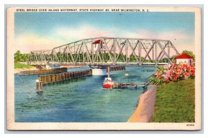 Highway 40 Steel Bridge Wilmington North Carolina NC LInen Postcard J19