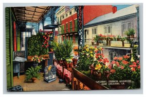 Vintage 1946 Postcard Gallery French Quarter Gardens New Orleans Louisiana