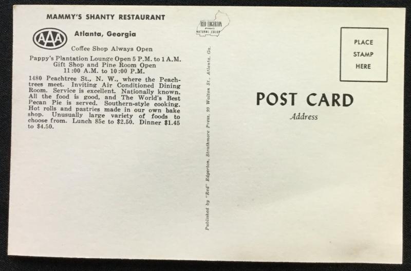 Unused Postcard Mammy's Restaurant Civil War LB