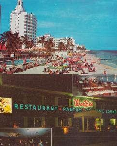 Wolfies Miami Beach Restaurant Diner at Night & Beach Postcard s