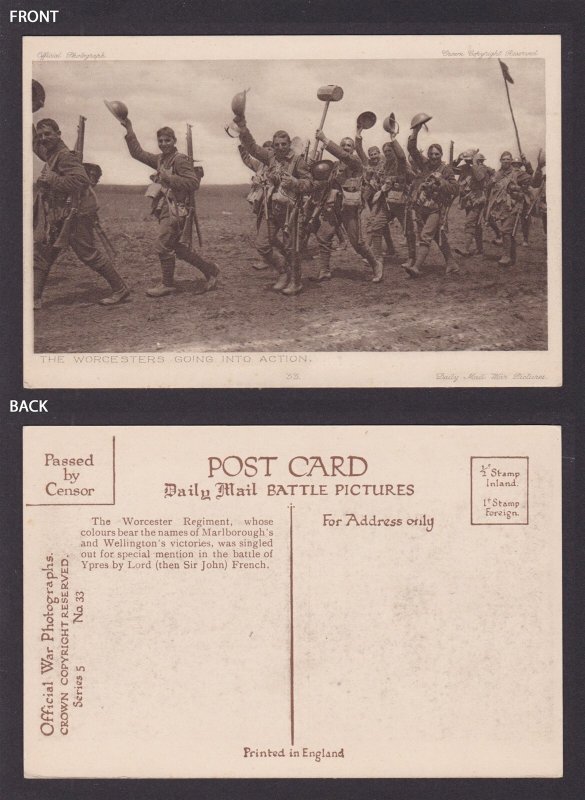 GREAT BRITAIN, Postcard, The Worcesters going into action, WWI