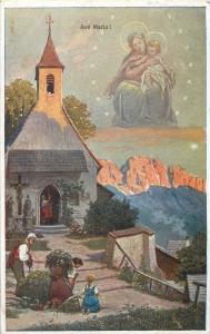 AK Ave Maria church peasants vintage 1917 postcard religion