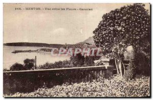 Old Postcard Menton Garavan View between flowers