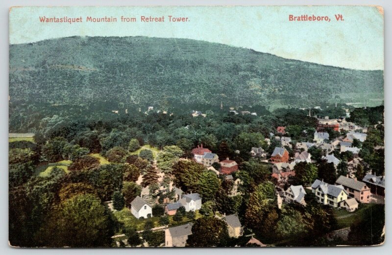 Brattleboro Vermont~Wantastiquet Mountain from Retreat Tower~Homes Below~1907 