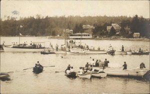 West Boothbay Harbor Maine Cancel Boating Scene c1910 Real Photo Postcard