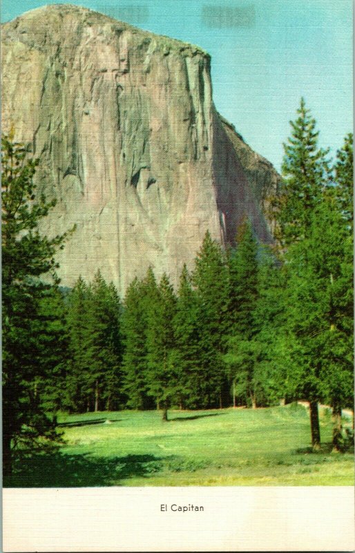 Vtg Postcard 1940s Linen Postcard El Capitan Yosemite National Park CA Unused