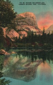 Vintage Postcard Mt. Watkins And Mirror Lake Yosemite National Park California