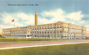 Toledo, OH Ohio   WOODWARD HIGH SCHOOL   ca1940's Tichnor Linen Postcard