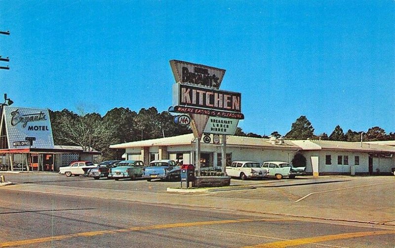 Statesboro GA Mrs. Bryant's Kitchen Drive-in Restaurant 1950's Cars Postcard