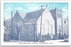 First Methodist Church Woodsfield Ohio Linen Postcard Eagle View