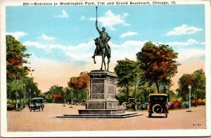 Vtg Chicago IL Entrance to Washington Park 51st & Grand Boulevard 1920s Postcard