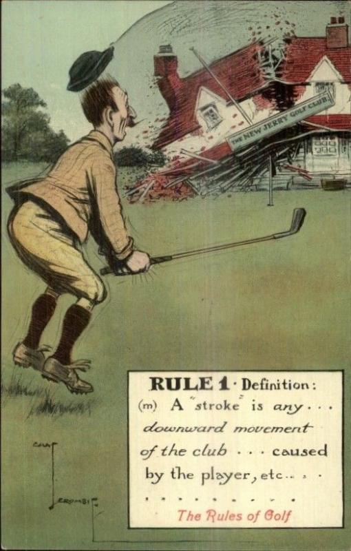 The Rules of Golf Comic Series Chas. Crombie c1910 Postcard CLUB HOUSE