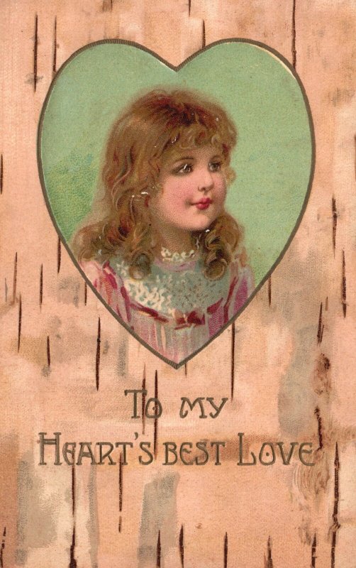 ?Vintage Postcard 1900's To My Heart's Best Love Portrait of Beautiful Girl Art