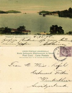 straits settlements, SINGAPORE, Entrance to New-Harbour (1905) Postcard