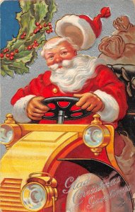 G1/ Santa Claus Christmas Postcard c1910 Driving Car Losing Hat Nash 13