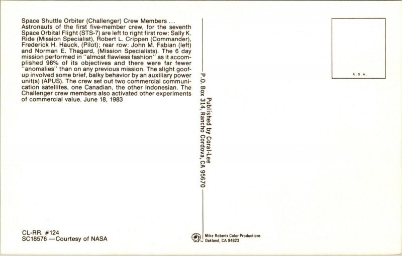Postcard Space Shuttle Orbiter Challenger Crew Members Astronauts4047