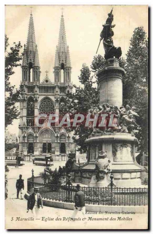 Old Postcard Marseille Church of Reforms and Monument Mobile Trams