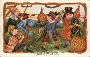 Halloween Vegetable People Fantasy Dancing c1910 Embossed Postcard