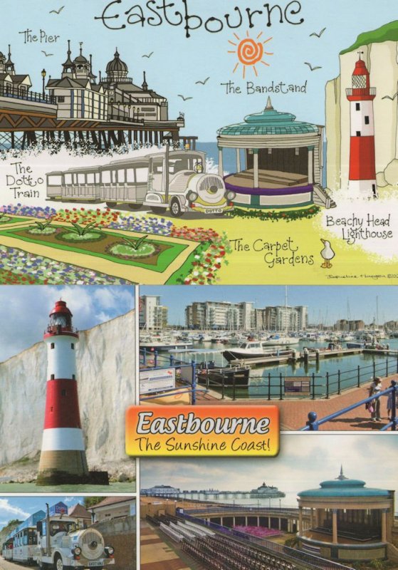 Eastbourne The Dotto Train About To Crash Bandstand Comic Sussex 2x Postcard