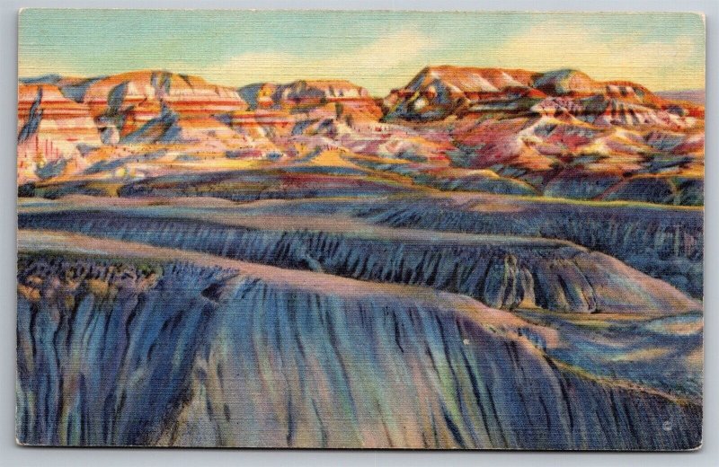 Painted Desert & Blue Forest Evening Shadows Arizona Linen Postcard L9