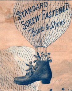 1870s Hot Air-Balloon Shoe Excelsior Standard Screw Fastened Boots Shoes #Z