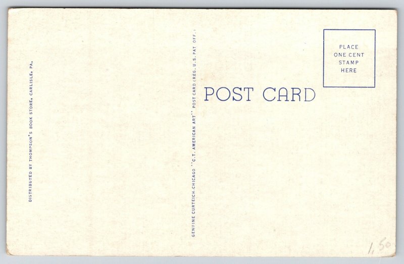 Carlisle Pennsylvania~Dickinson College~Denny Hall~Clock Tower~Linen Postcard