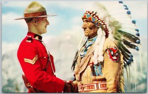 RCMP Mountie and Indigenous Chief Sitting Eagle Canada Unused Postcard H63