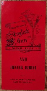 1950s EAST ST LOUIS ILLINOIS NEW DROVERS ENGLISH INN WINE LIST DINING MENU B637