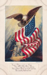 Bald Eagle flying with American Flag, Poem, 1900-10s