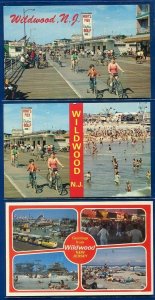 Lot of 3 Wildwood New Jersey Postcards: Beach Boardwalk Multi Views 