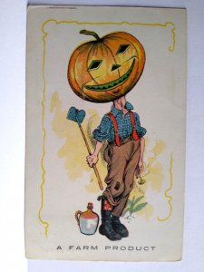 Halloween Postcard Fantasy Farmer Goblin Man Pumpkin Head Anthropomorphic 1907 