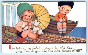 NORA ANNIE BIRCH Artist Signed CHILDREN Holiday Down By The Sea 1933? Postcard
