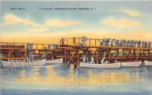 Newport Rhode Island 1940s Postcard US Naval Training Station Boat Drill