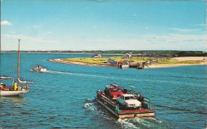 Martha's Vineyard MA, Chappaquiddick Ferry w Car & Truck, Boat, 1972 Chrome