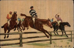 Horses and Riders HORSE JUMPING Nice Art c1905 Postcard