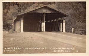 Covered Bridge over Duniata River real photo - Everett, Pennsylvania PA