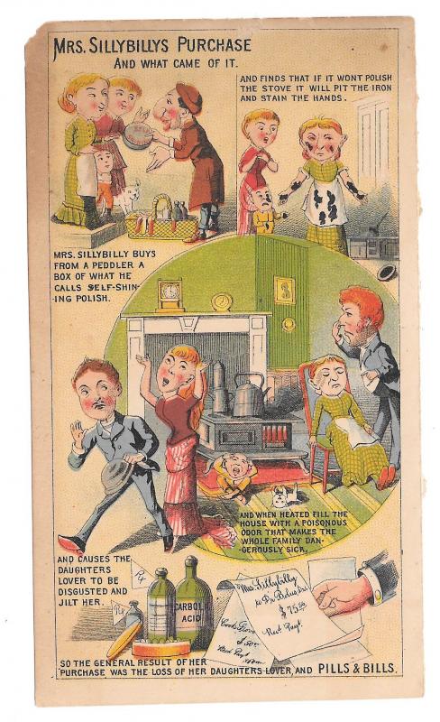 Victorian Trade Card Rising Sun Stove Polish Humor Mrs Sillybillys Purchase