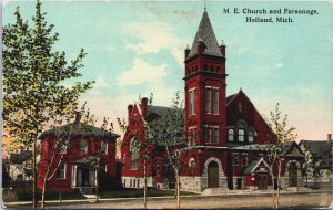 Michigan Holland M.E Church and Parsonage Vintage Postcard C050