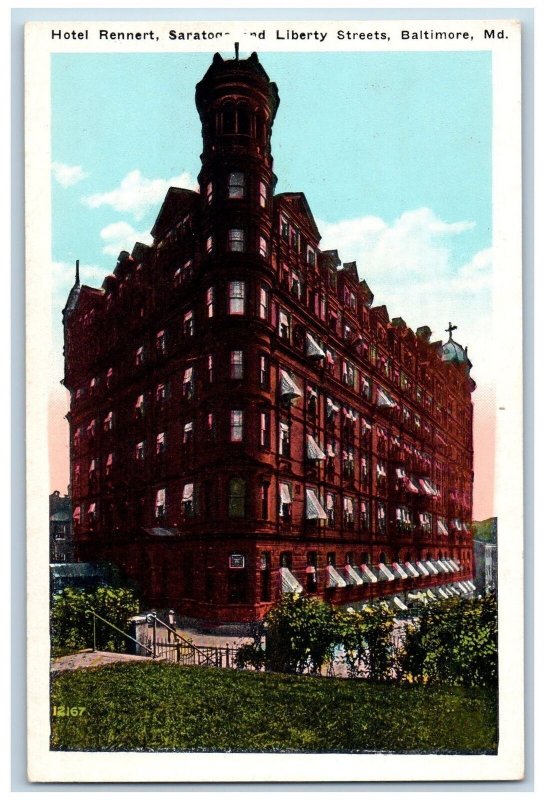 Baltimore Maryland MD Postcard Hotel Rennert Saratoga And Liberty Street c1940's