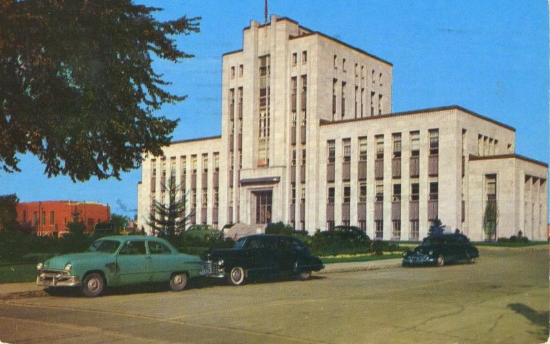 Hotel de Ville City Hall Shawinigan PQ Quebec QC Old Cars Vintage Postcard D7