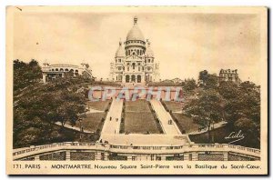 Old Postcard Paris Montmartre New Square St. Peter to the Sacre Coeur Basilica