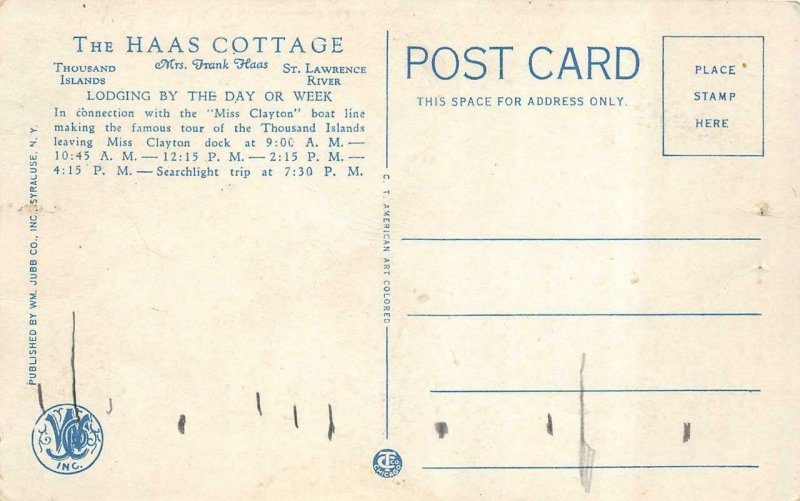 CLAYTON, New York NY   HAAS COTTAGE LODGING  Jefferson County   Postcard