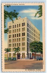 ST PETERSBURG,  FL ~ Roadside PENNSYLVANIA HOTEL c1930s Deco Era Linen Postcard