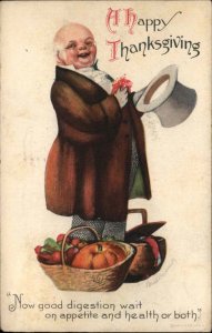 Clapsaddle Thanksgiving Old Man with Baskets of Food Vintage Postcard