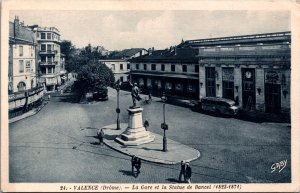 France Valence Drome La Gare et la Statue de Bancel Vintage Postcard 09.69