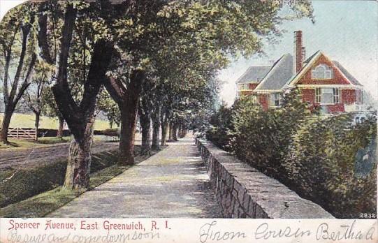 Rhode Island East Greenwich Spencer Avenue Residential Scene 1907